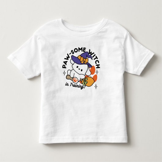 トレーニング中のポーソウルウィッチ – かわいいハロウィーン犬 トドラーTシャツ (正面)