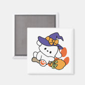 トレーニング中のポーソウルウィッチ – かわいいハロウィーン犬 マグネット (正面/裏面)