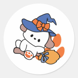 トレーニング中のポーソウルウィッチ – かわいいハロウィーン犬 ラウンドシール