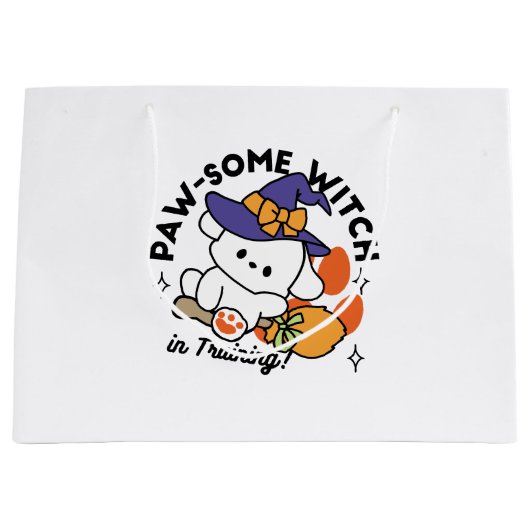 トレーニング中のポーソウルウィッチ – かわいいハロウィーン犬 ラージペーパーバッグ (正面)
