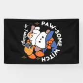 トレーニング中のポーソウルウィッチ – かわいいハロウィーン犬 横断幕 (横)