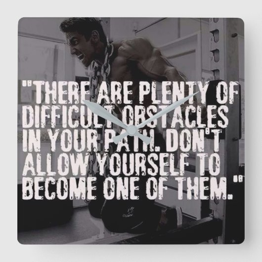 トレーニング感動的ワード – 障害物 スクエア壁時計 (正面)