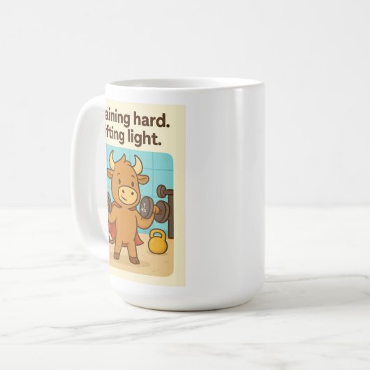 トレーニング懸命。ライトを持ち上げるBullioマンガデザイン コーヒーマグカップ (正面左)