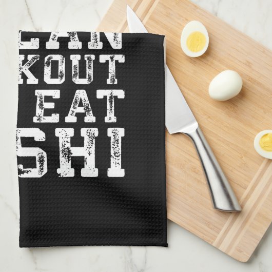 トレーニング食べとパーティーが好きおもしろい- キッチンタオル (四つ折り)