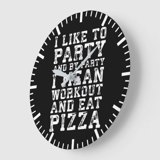 トレーニング食べとピザ(パーティーが好き) - おもしろい ラージ壁時計 (傾斜)