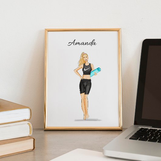トレーニング、ヨガ、ファッションイラストレーション ポスター