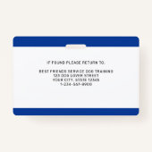 トレーニングIDの青い写真にサービスドッグパーソナライズされた バッジ (裏面)