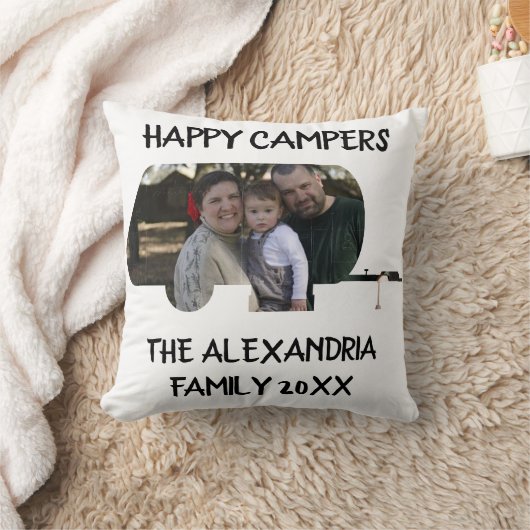 トレーラーカスタムキャラバンファミリー写真ハッピーキャンパー クッション (ブランケット)