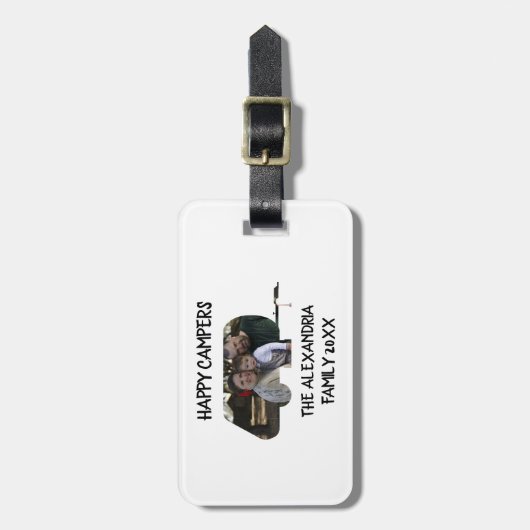 トレーラーカスタムキャラバンファミリー写真ハッピーキャンパー ラゲッジタグ (正面縦)