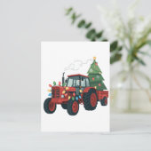 トレーラーサンタファーム付きトラクター農家クリスマス インビテーションポストカード (スタンド正面)