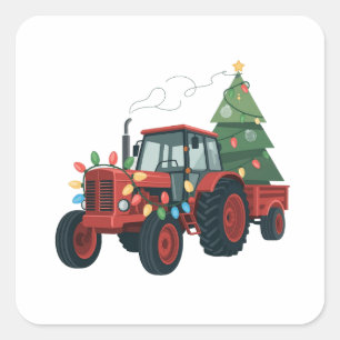 トレーラー付きトラクターのサンタ農場の農夫 クリスマス スクエアシール
