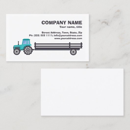 トレーラー付きトラクター – ファーム供給シンプル白 名刺 (正面/裏面)