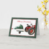 トレーラー牽引クリスマスツリー付きトラクター カード (黄色い花)