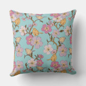 トレーリングお洒落花模様と鳥 – ターコイズ クッション (裏面)