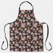 トレーリングお洒落花模様と鳥 – 黒/灰色 エプロン (正面)