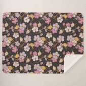 トレーリングお洒落花模様と鳥 – 黒/灰色 シェルパブランケット (正面(横))