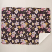 トレーリングお洒落花模様と鳥 – 黒/赤 シェルパブランケット (正面(横))