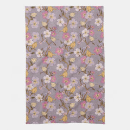 トレーリングお洒落花模様と鳥 – Lavender キッチンタオル