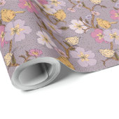 トレーリングお洒落花模様と鳥 – Lavender ラッピングペーパー (ロールコーナー)