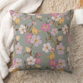 トレーリングお洒落花模様と鳥 – Sage Green クッション (ブランケット)
