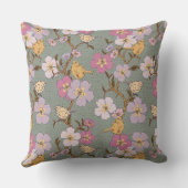 トレーリングお洒落花模様と鳥 – Sage Green クッション (裏面)