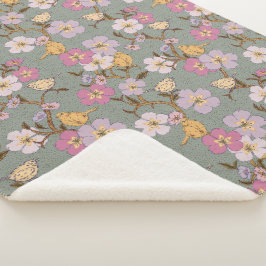 トレーリングお洒落花模様と鳥 – Sage Green シェルパブランケット