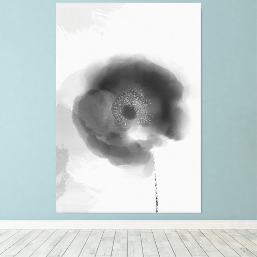 トロイの黒と白の水色のフローラ キャンバスプリント (インサイチュ (ウッドフロア))