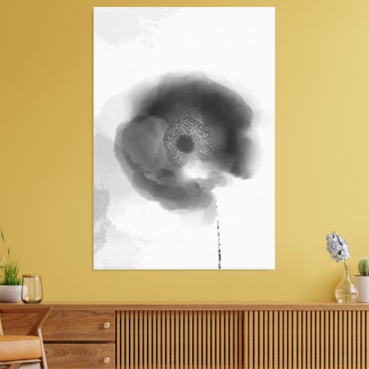 トロイの黒と白の水色のフローラ キャンバスプリント (インサイチュ (リビング))