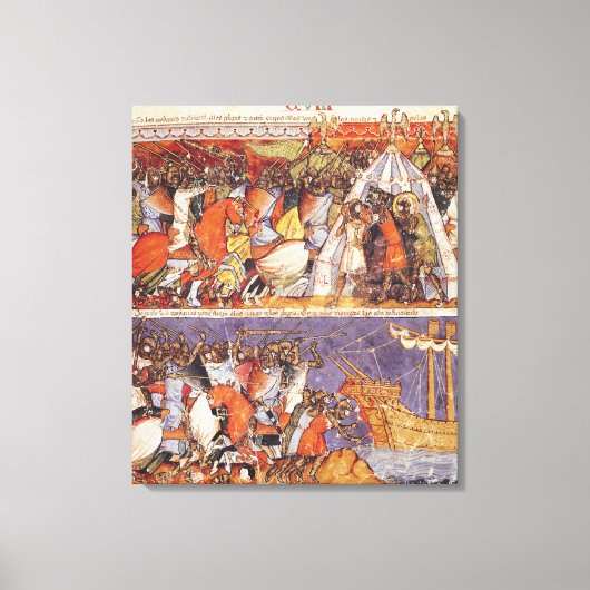 トロイア軍がギリシア軍キャンプに侵入 キャンバスプリント (正面)