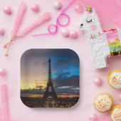 トロカデロからエッフェル塔の上の夜から日 ペーパープレート (パーティー)