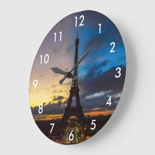 トロカデロのエッフェル塔を越えて夜と昼 ラージ壁時計 (傾斜)