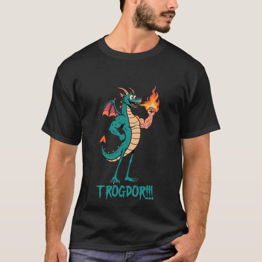 トログドー・ザ・バーニネーター - 筋肉質な腕のドラゴン・ミーム Tシャツ (正面)