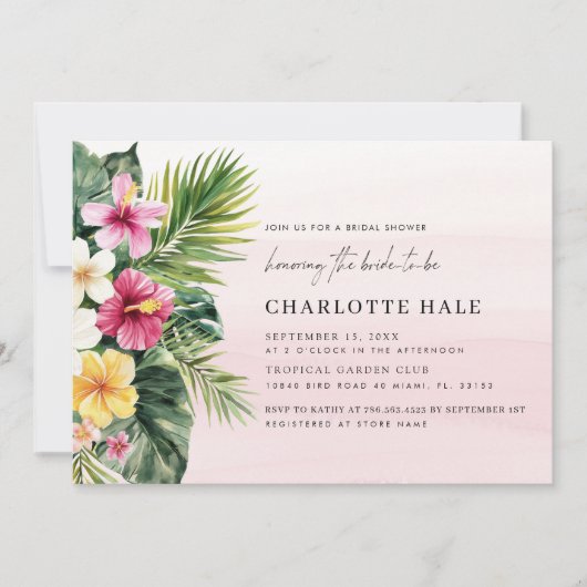 トロピエレガントカルウォーター色フローラブライダルシャワー 招待状 (正面)