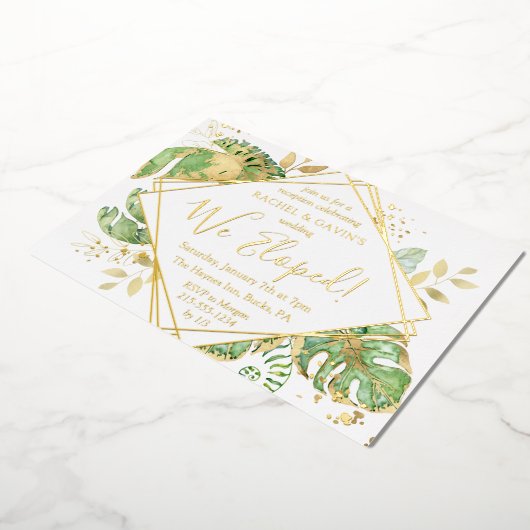 トロピエレガントカルエロペメントウェディングレセプション金ゴールド 箔招待状 (回転した状態)