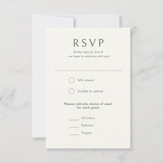 トロピエレガントカルグリーンヴィンテージ結婚スタイル 出欠カード (正面)