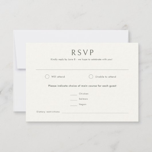 トロピエレガントカルグリーンヴィンテージ結婚スタイル 出欠カード (正面)