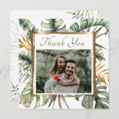 トロピエレガントカルパーム金ゴールドフレーム結婚写真 サンキューカード (正面/裏面)