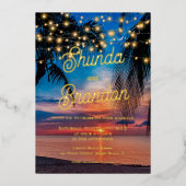 トロピエレガントカルビーチサマー結婚ズ実在の 箔招待状 (正面)