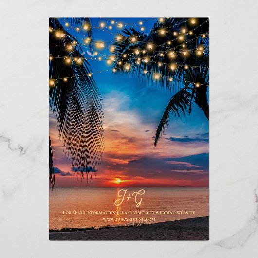 トロピエレガントカルビーチサマー結婚ズ実在の 箔招待状 (裏面)