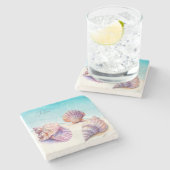 トロピエレガントカルビーチシーシェル真珠航海の ストーンコースター (横)