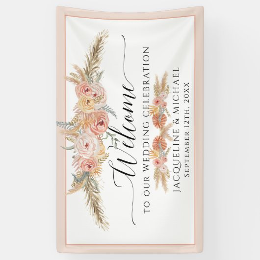 トロピエレガントカルフローラ赤面ピーチパンパ結婚ス 横断幕 (縦)