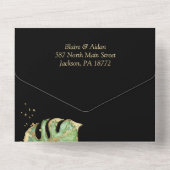 トロピエレガントカルボタニカルブラック&金ゴールド結婚ズ オールインワン招待状 (裏面)