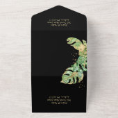 トロピエレガントカルボタニカルブラック&金ゴールド結婚ズ オールインワン招待状 (外側)