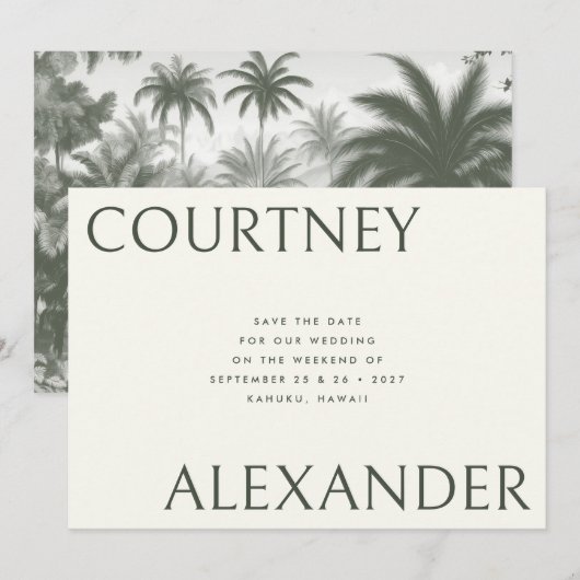 トロピエレガントカルヴィンテージパームズビッグ結婚ナーズ セーブザデート (正面/裏面)