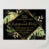 トロピエレガントカル婚約パーティブラック&金ゴールド 箔招待状 (正面)