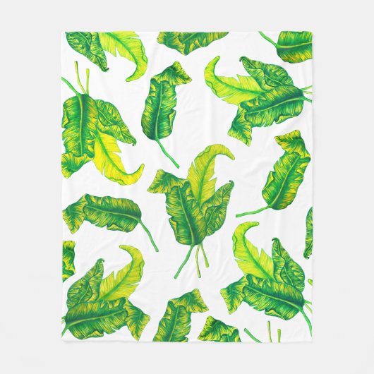 トロピエレガントカーナ金ゴールド葉イラストレーション フリースブランケット (正面)