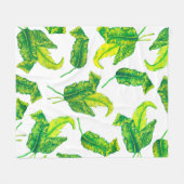 トロピエレガントカーナ金ゴールド葉イラストレーション フリースブランケット (正面(横))