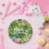 トロピエレガントックグリーン葉フローラ水の色 ペーパープレート (パーティー)