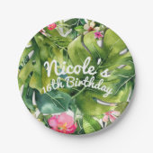 トロピエレガントックグリーン葉フローラ水の色 ペーパープレート (正面)