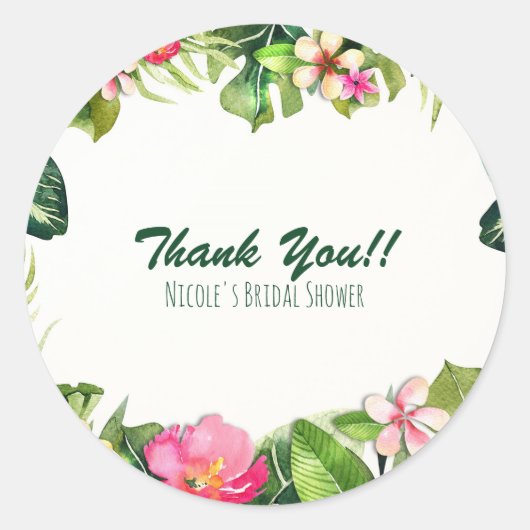 トロピエレガントックグリーン葉フローラ水の色 ラウンドシール (正面)